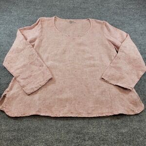 FLAX Women's 100% Linen Roll Tab Sleeve Tunic Top Blouse  Lagenlook Medium